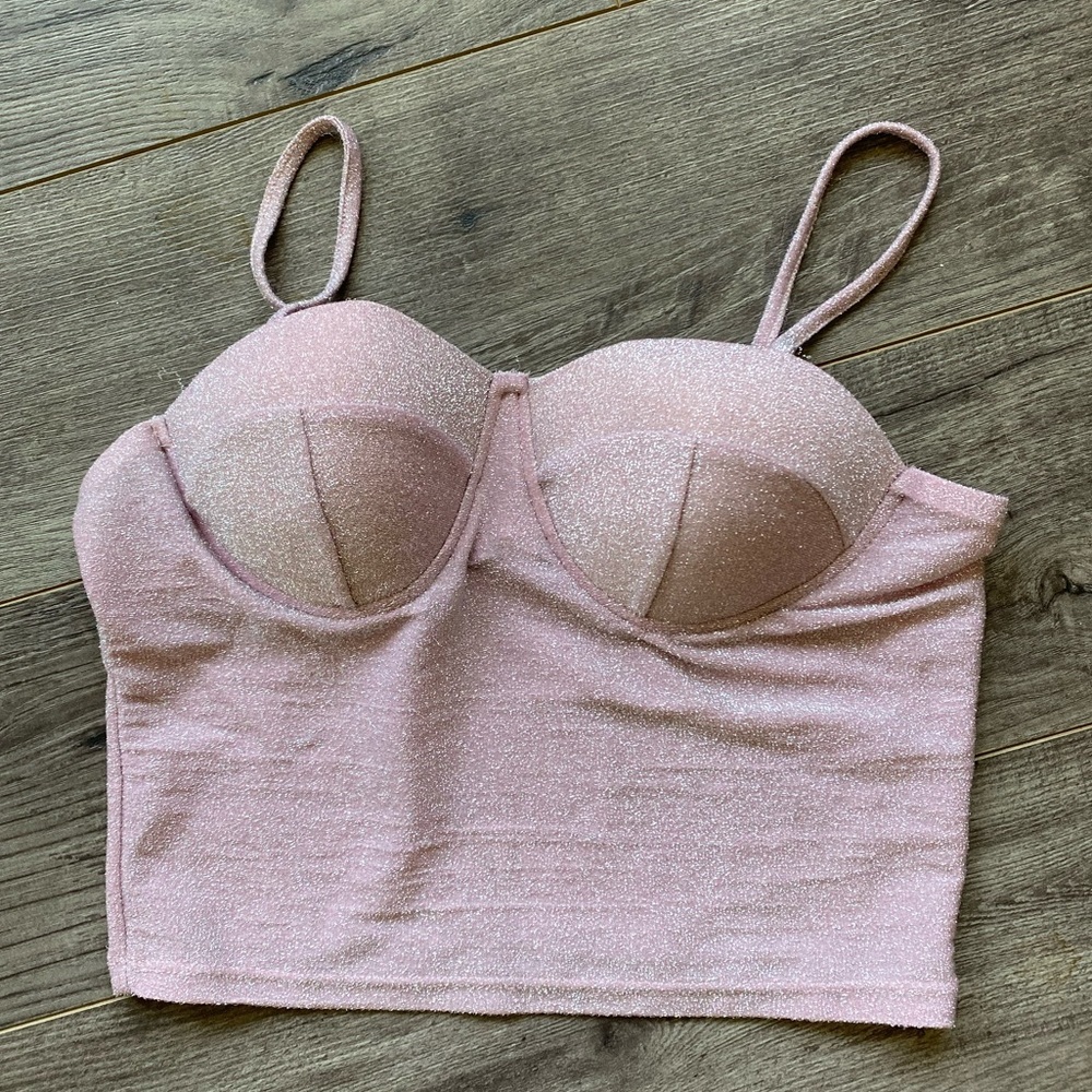 3/$30 Fashion Nova Haute Monde sparkly pink corset top/ bustier, padded cups